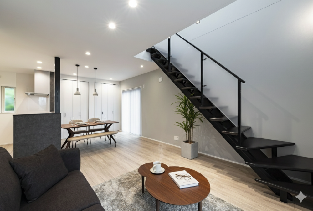 スタイリッシュなオープン階段のある住まい