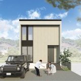 ハイサッシが描くモダンなトーンと木目調の温もりが調和する上質なコンセプトデザイン住宅です。