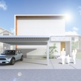 【完成予想図】明るい色合いをベースに、木目のアクセントが際立つナチュラルな外観。