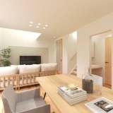 【完成予想図】掃き出し窓と吹抜けから自然光が差し込み明るい空間になります。