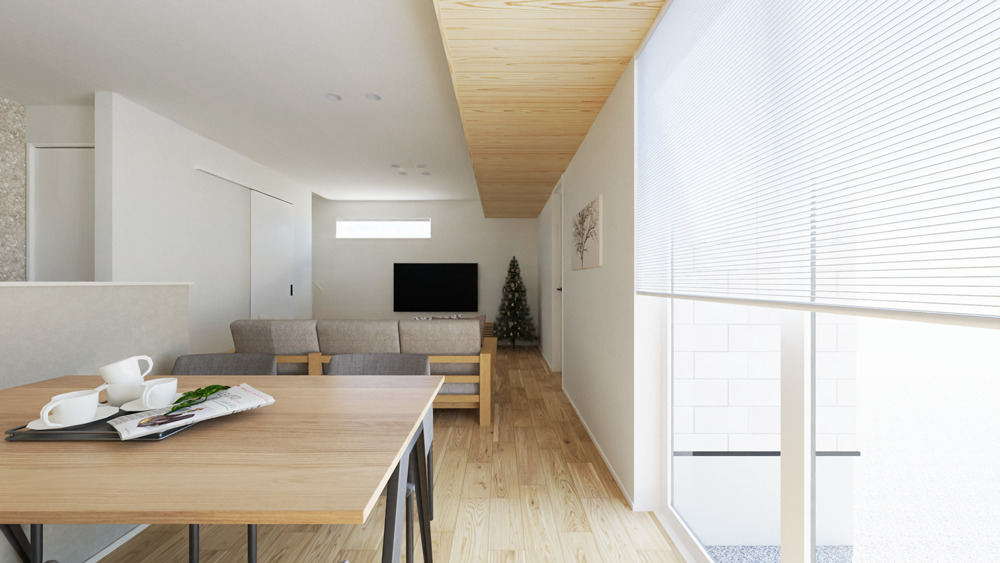 【内観予想図】南側の掃き出し窓から自然光が入り込み明るい空間に。