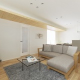 【内観予想図】下がり天井に間接照明をあしらい、ナチュラルデザインが調和する落ち着いた空間に。