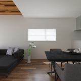 内観予想図②羽目板×高天井のあるリビング