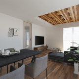 内観予想図③羽目板×高天井のあるリビング