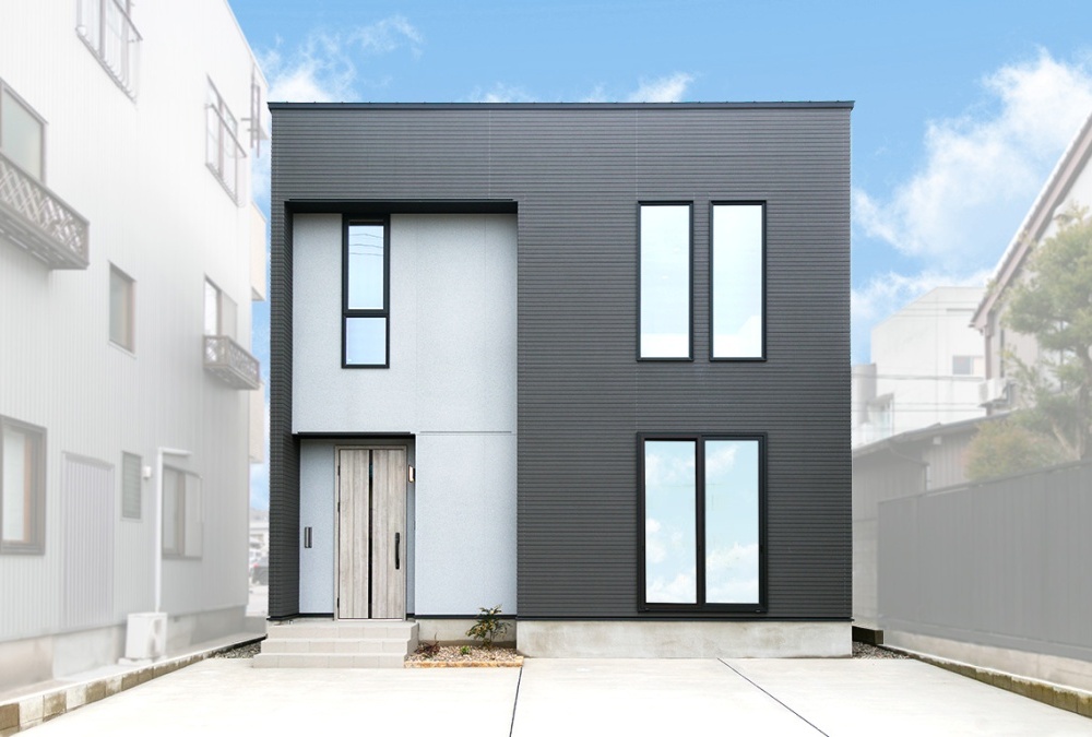 エッジの効いた小幅なストライプのブラックカラーを基調に、正面のグレーの吹付が素材感を感じるクールモダンなデザインです。