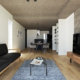 【完成予想図】モノトーンを基調とした配色で、都会的で洗練された、シンプルかつ高級感のあるアーバンモダンテイストの内装です。