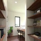 【完成予想図】豊富な可動棚収納を本棚にして書斎スペースとしての活用も便利です。