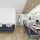 【完成予想図】キッチン横にはウォークインタイプのパントリーを配置。食品や調理器具などを仕舞うことができ、キッチン周りがすっきりと片付きます。