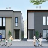 フラットデザインのブラックカラーの外壁を基調に、吹付材と天然木が上質な素材感を織りなすクールモダンな外観デザインです。