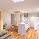 ダイニングの木目調の折り上げ天井がぬくもりと素材感を感じる空間づくりです♪