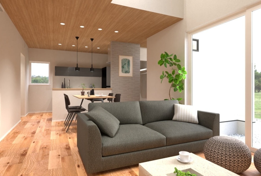 内観予想図①木目の天井クロスで温もりのある空間