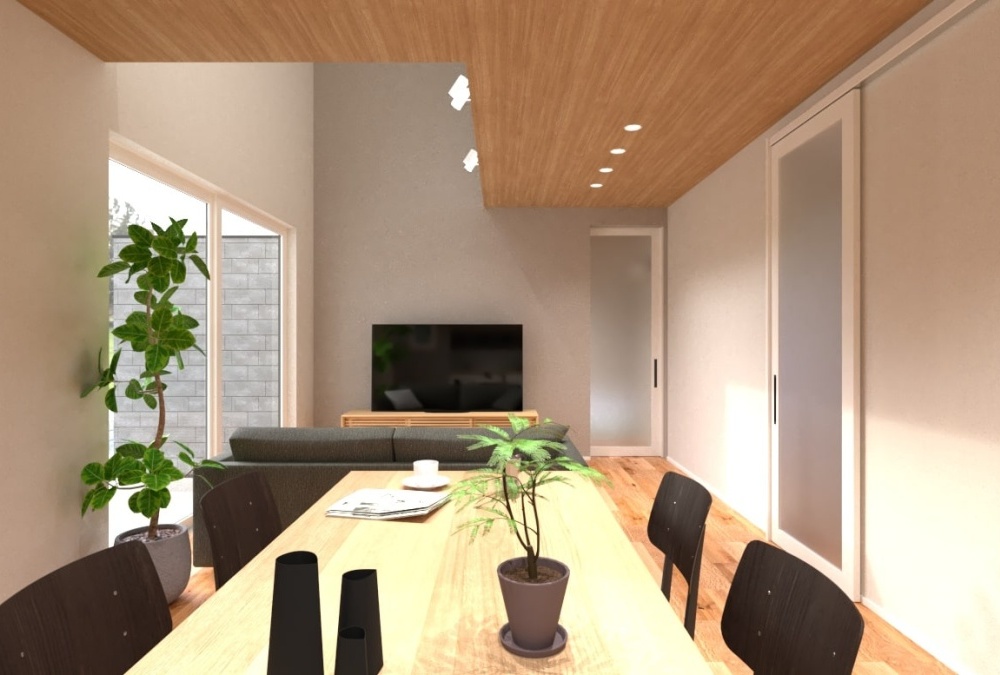 内観予想図②吹抜けがあり、太陽の光をしっかりと1階まで取り込むことができます