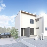 外観予想図①ホワイトとグレーの明るい外壁を基調にした、洗練されたシンプルモダンスタイル。