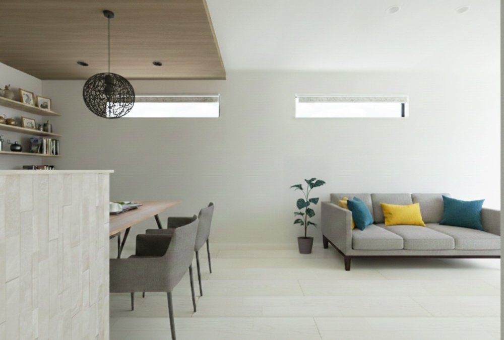 【内観予想図】下がり天井が空間にアクセントを添えてくれます。