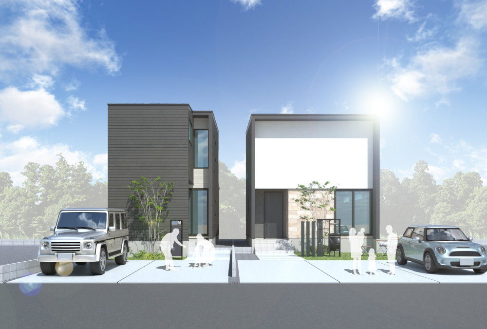 【外観予想図】左:D棟　ブラックを基調にしたスタイリッシュな外観です。