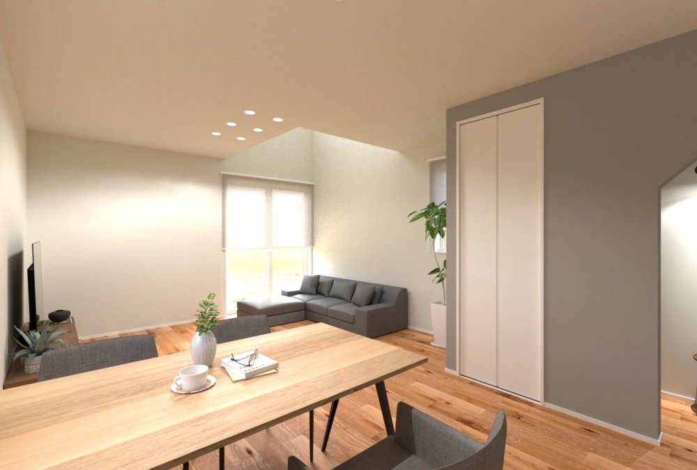 南側吹抜けから光が入り込み明るいLDK