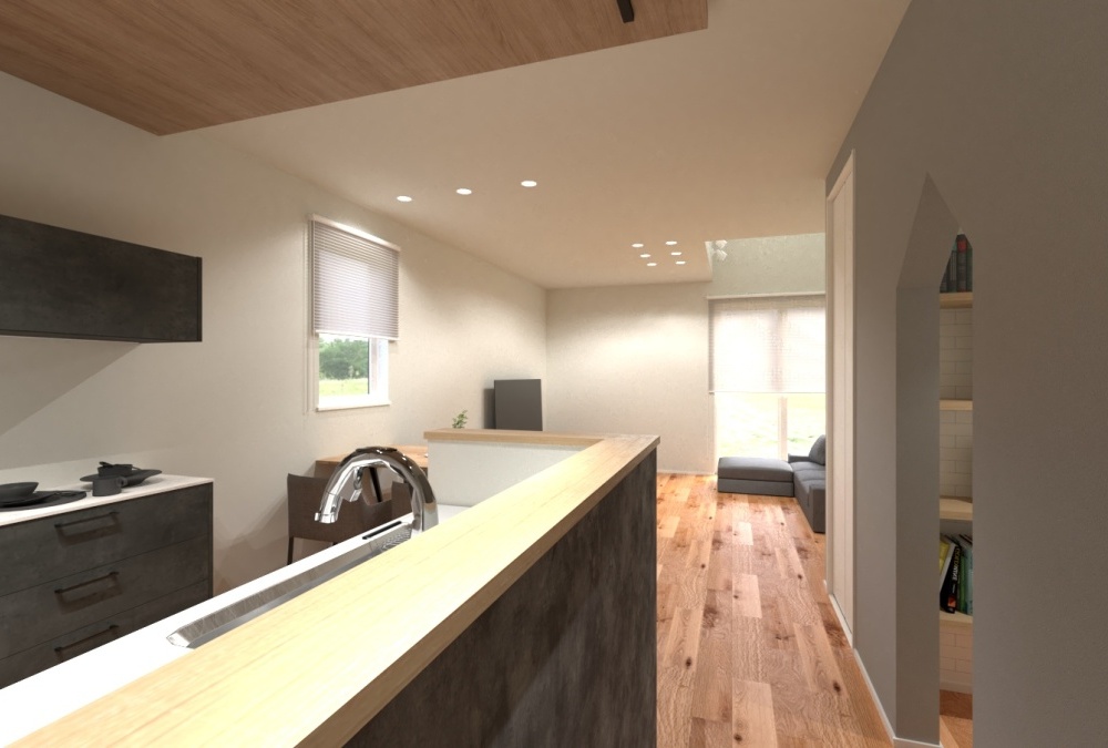 下がり天井+吹抜けで、より一層の開放感が感じられる空間に。