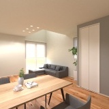 南側吹抜けから光が入り込み明るいLDK