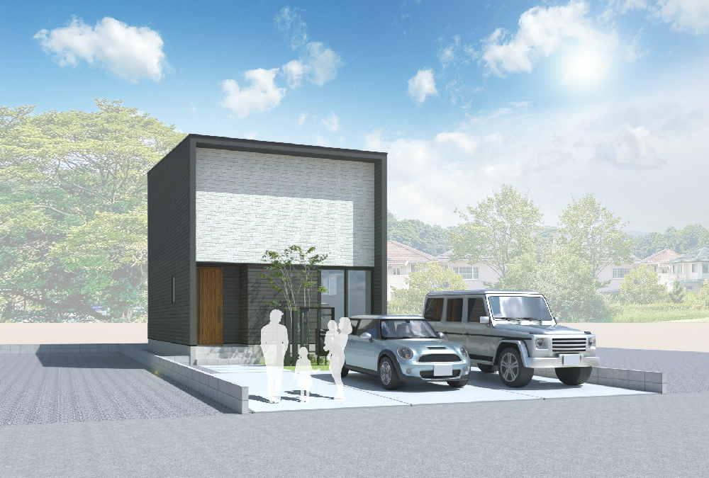 【完成予想図】周囲の景観と調和しながらも、一線を画す洗練が宿るモダンスタイル。