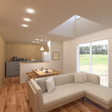 LDKは16.9帖の大空間で、天井高も2.5mのため圧迫感なく過ごせます。さらに吹抜があることで、LDKが明るく開放的な空間になり、帖数以上の開放感を感じられます。