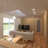 LDKの中心に設けた吹抜けからは、柔らかな間接光が落ちてくるため全体が明るい空間になります。