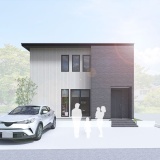 グレーの木目調のやわらかさと細石積柄のような繊細な外壁を組み合わせたモダンデザインです。