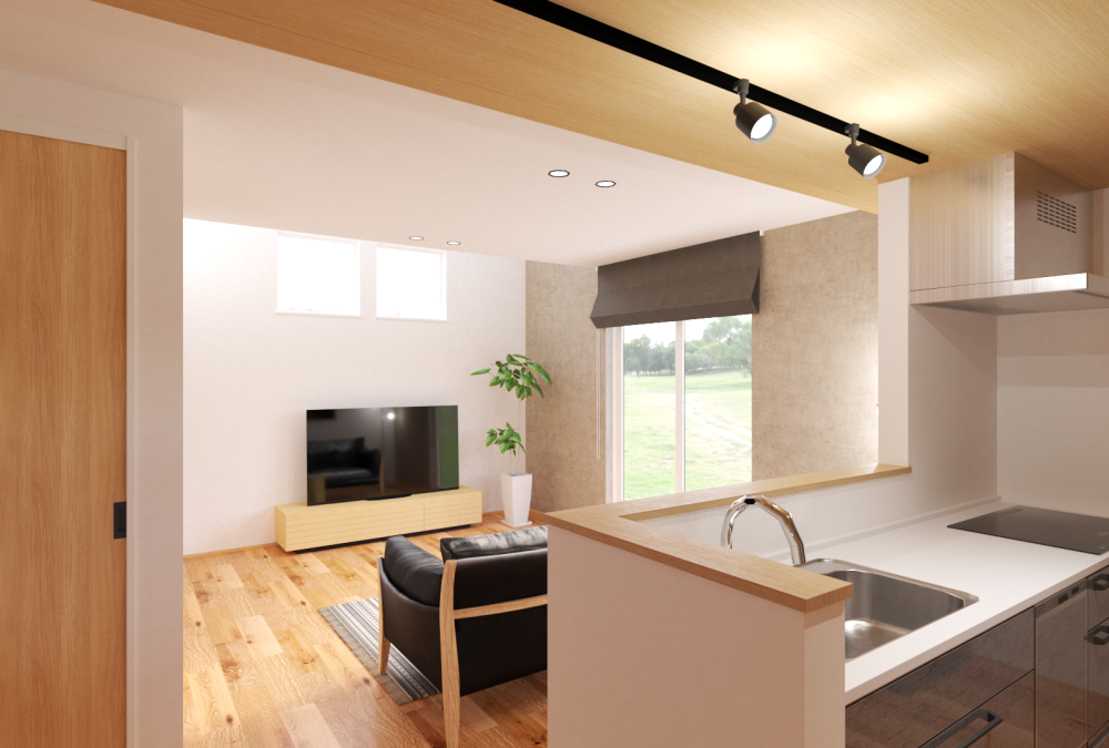 「下がり天井×木目クロス」の落ち着きと「吹き抜け」の開放感が、上質な空間を演出します。