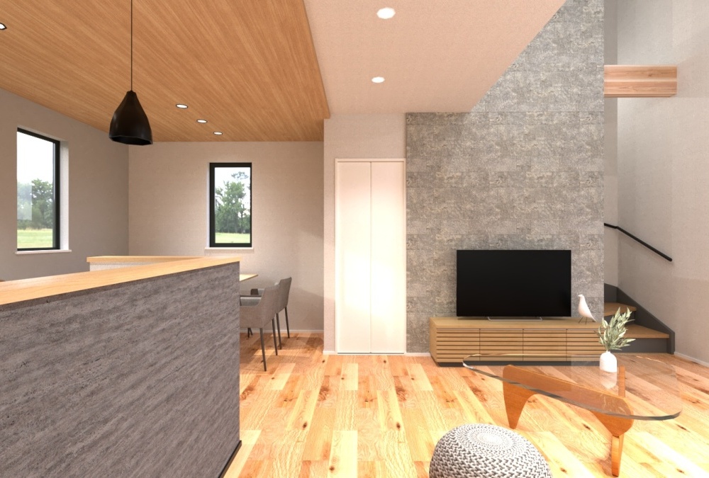 18.5帖の広々としたLDKには北側の吹抜から間接光が差し込み、暮らしに心地よい解放感をもたらしてくれます。天井高も2.5ｍあり圧迫感もなく、吹抜設計により帖数以上の広がりを感じます。