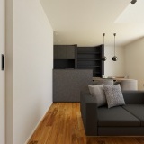 【完成予想図】南向きの吹抜けから陽光を採り込み、明るく開放感のある17.1帖のLDK。