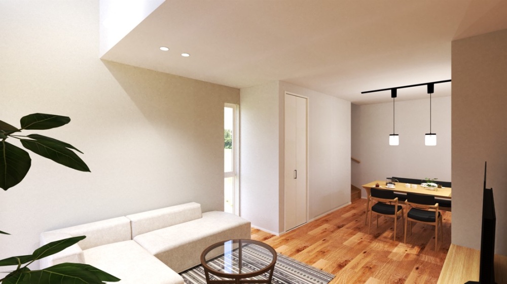 LDKは18.7帖で、天井高も2.5mのため圧迫感なく過ごせます。さらに吹抜があることで、帖数以上の開放感を感じられます♪