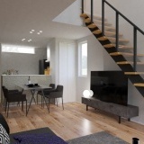 限られた住空間を効果的に広く感じるように、オープン階段を採用しました。視線が抜け、LDK全体に心地よい開放感をもたらし、吹抜からの間接光も遮ることなく空間を照らしてくれます。