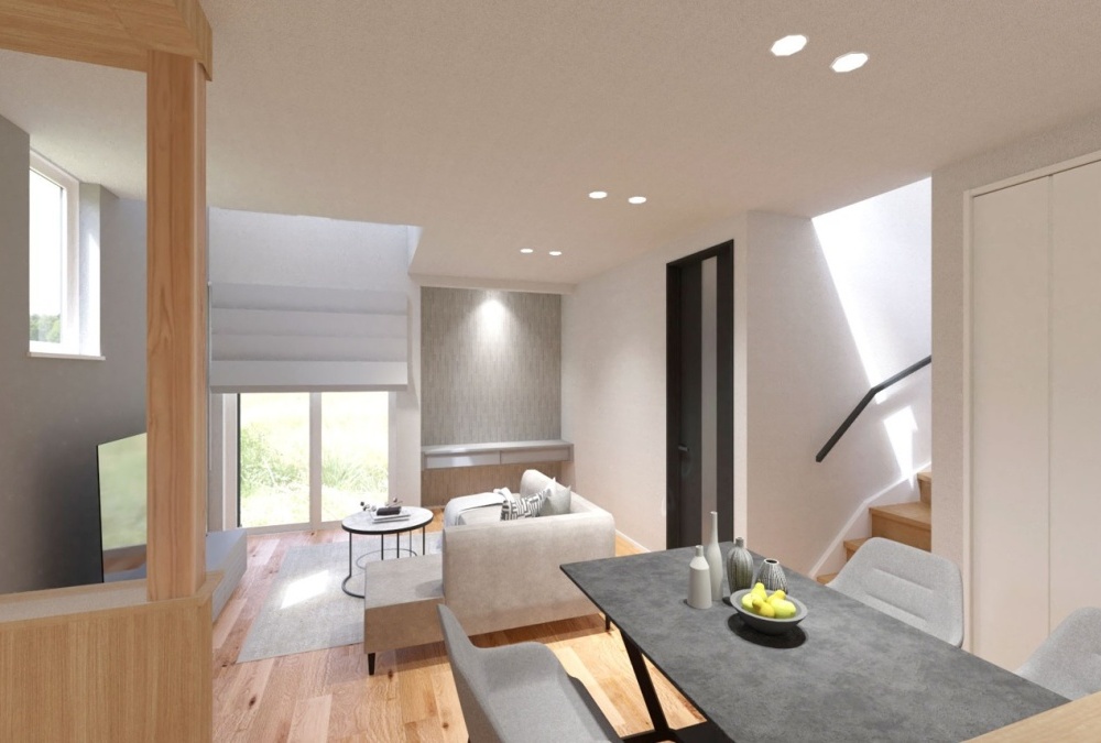 LDKは19.9帖で、天井高も2.5mのため圧迫感なく過ごせます。さらに吹抜があることで、帖数以上の開放感を感じられます。