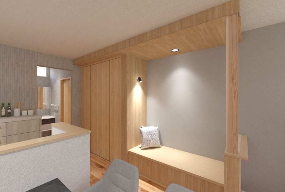 LDKにこもれる空間”ヌック”を設計し、読書などの趣味に興じ普段の生活にほどよい距離感で馴染む、ホッと一息できる空間です。