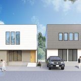 (C棟：画像左側)小幅の板を重ね張りしたようなホワイトカラーの外壁を基調に、吹付材のアクセントが素材の質感を感じられる外観デザインです。