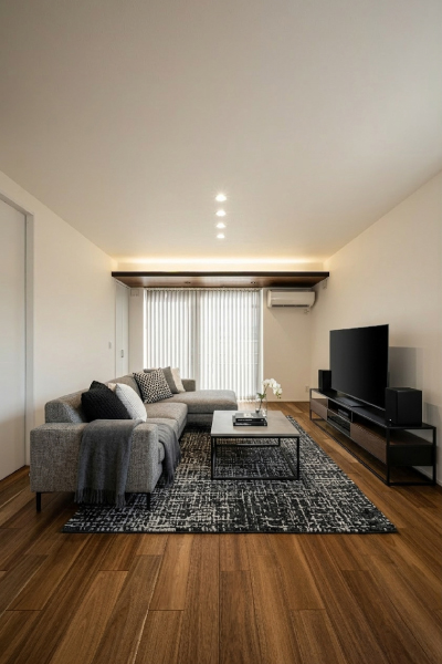 アカシア床と光が織りなす、洗練されたモダンハウス